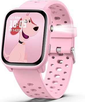 Kids Smart Watches Girls Gift Age 6-12 with 12 Puzzle Games, Heart Rate, Sleep Monitor, Pedometer, Flashlight, 1.83 Touchscreen IP68 Waterproof Kid Watch Brithday Gift for Girls