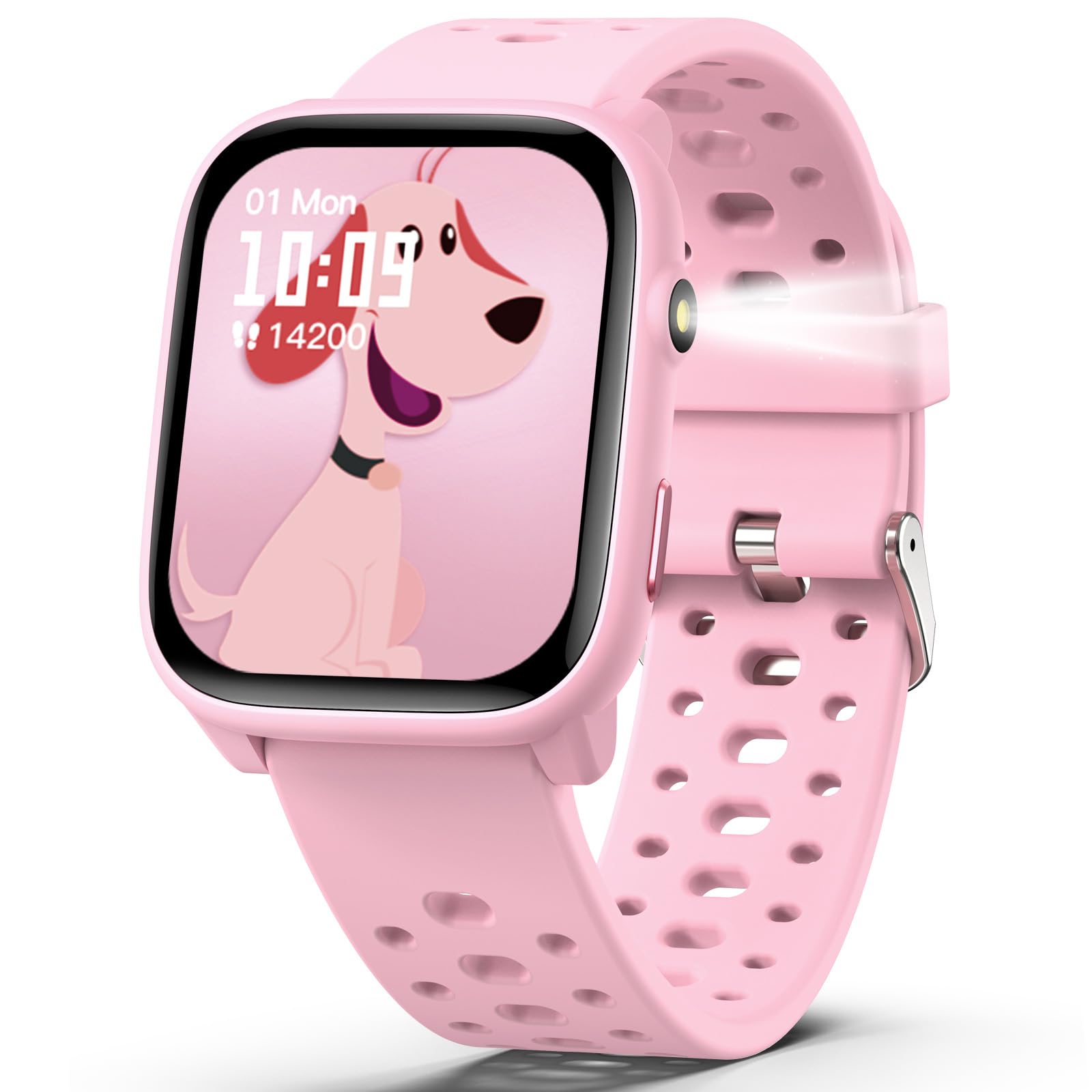 Reloj Inteligente Niños Niñas Sin App Necesaria, 1,83" Smartwatch Niños con Podómetro, Resistente al Agua IP68, Reloj Monitor Cardiaco y Sueño, Despertador, Juegos de Rompecabezas (Rosa)