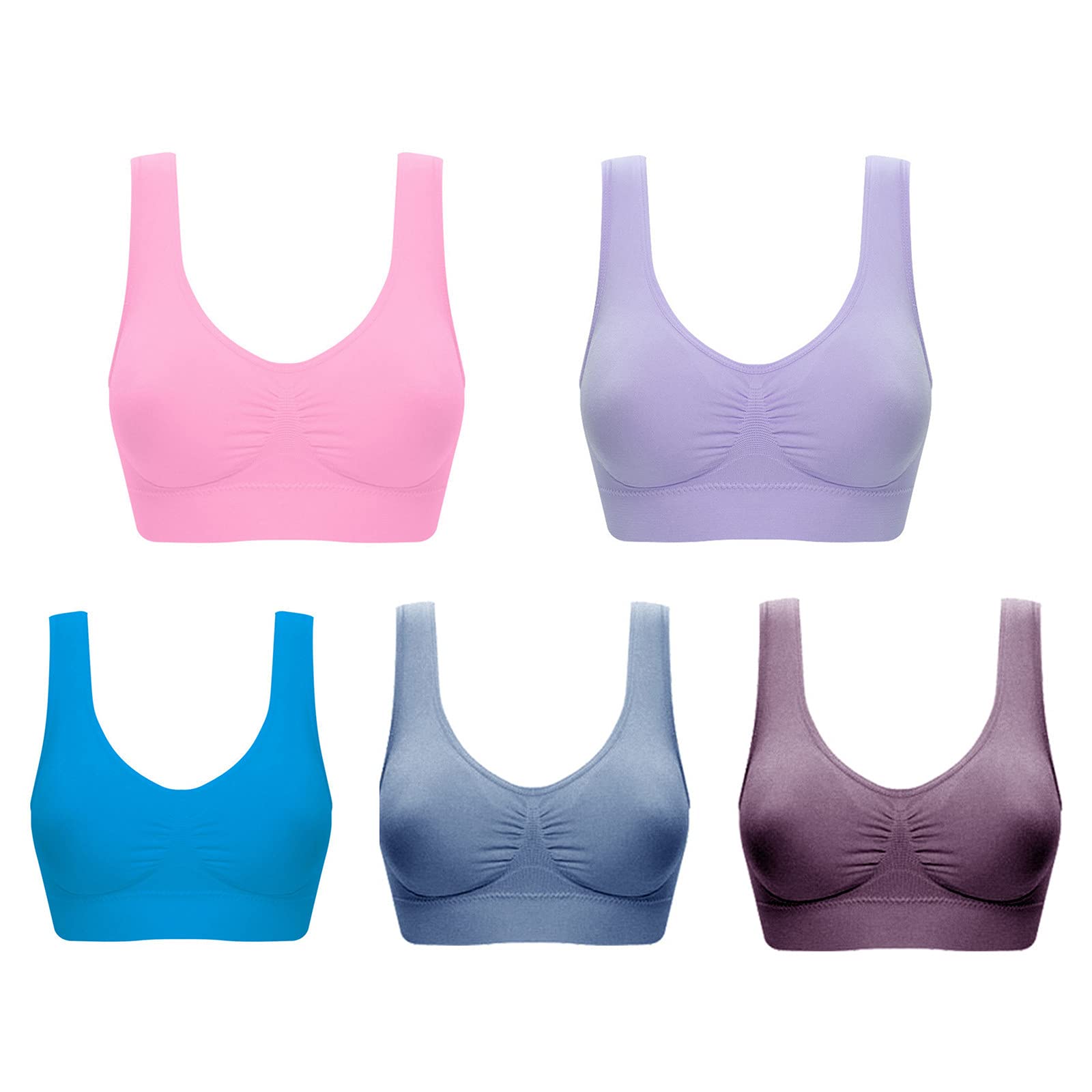 Lot de 5 soutiens-gorge de yoga sans couture avec coussinets amovibles pour femme - Couverture complète - Grande taille