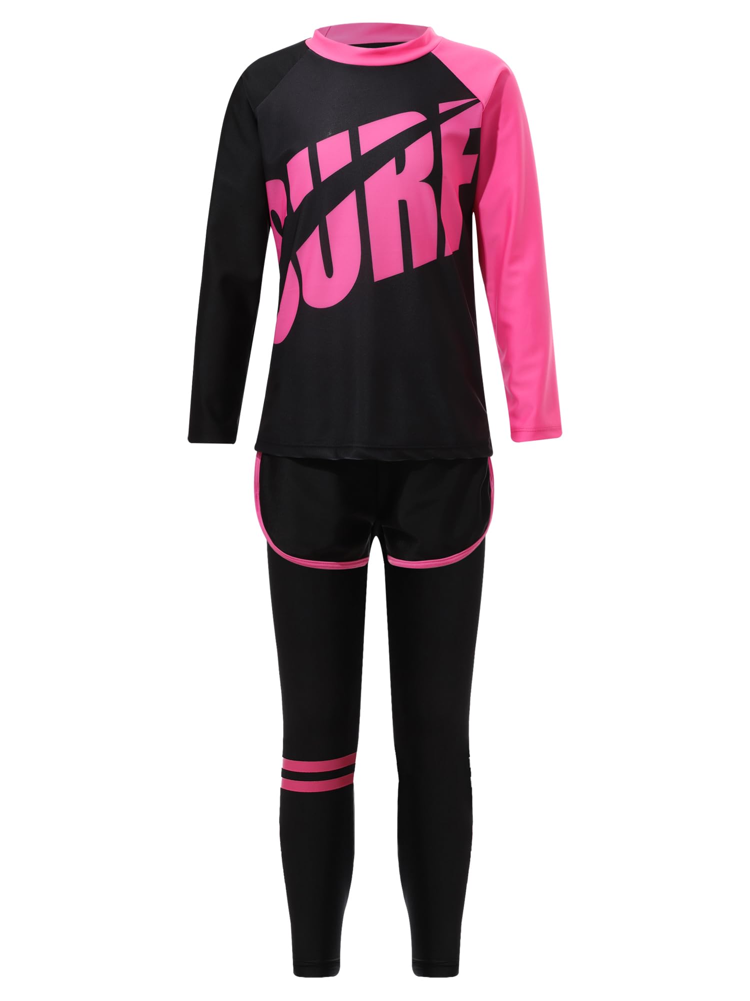 TiaoBug Jungen 3 Teillig Badeanzug Ganzkörper Schwimmanzug mit Sonnenschutz Rashguard Neoprenanzug Lange Ärmel T-Shirt mit Lange Hose Badeshorts