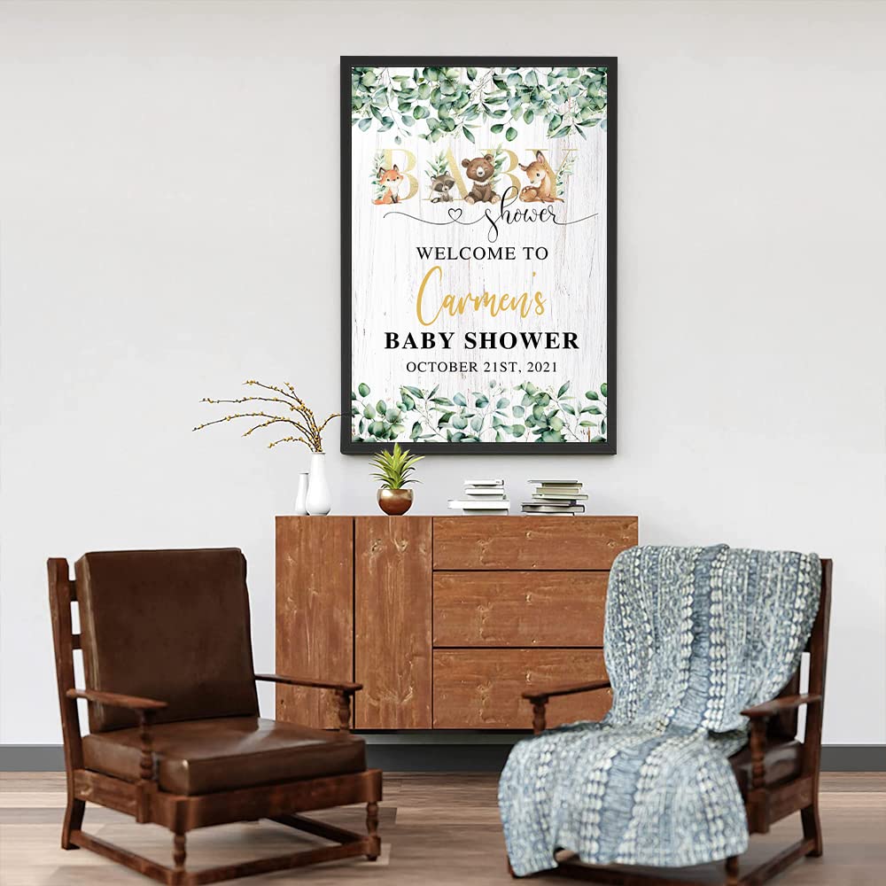Tacoki Personalized Woodland Baby Shower Welcome Sign Poster, Welcome Sign Art, Baby Shower Sign Posters, Woodland Animals Baby Shower Canvas, Custom Baby Shower Wall Art Poster Canvas, Home Decor