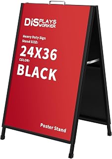 DISPLAYSWORKER Heavy Duty A-Frame Sidewalks Signs 24x36 Inch,outdoor Sandwich Board Sign Black Coated Steel Metal Double-Sided，Slide-in Folding (Double Side (flat-pack))