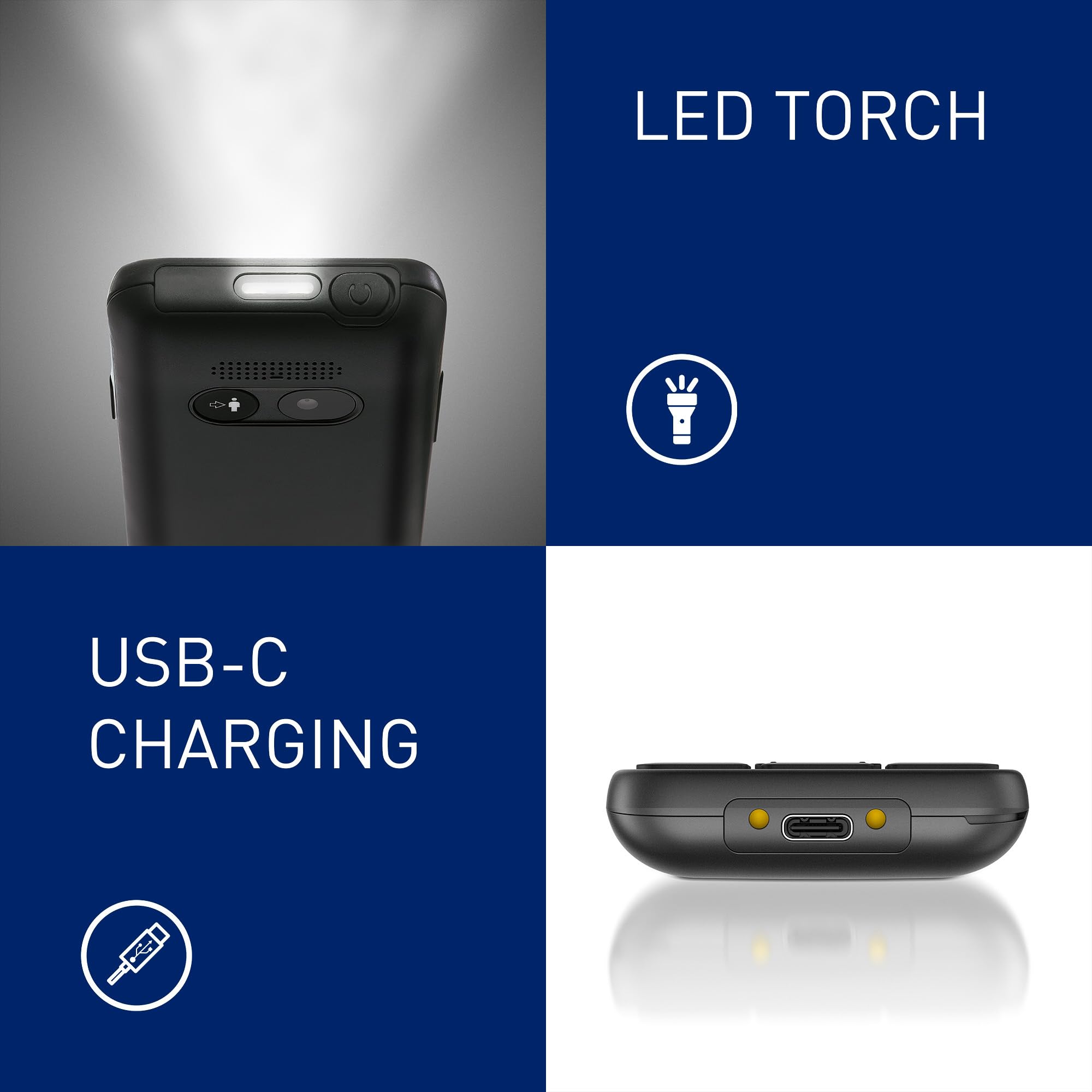 Panasonic KX-TU260EXB 4G Seniorenhandy Einfach zu bedienen, IP44, USB-C, bis zu 7.5St Laufzeit, 2,4-Zoll-Farbdisplay, Schwarz