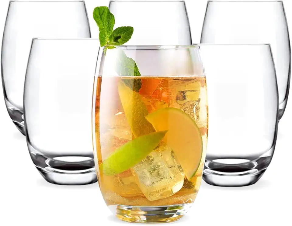 Jogo 6 Copos Luxo 465ml Em Vidro Grosso Grande Drink Agua Refri Suco Bebidas Mesa Posta Resistente Moderno Presente Casa Nova