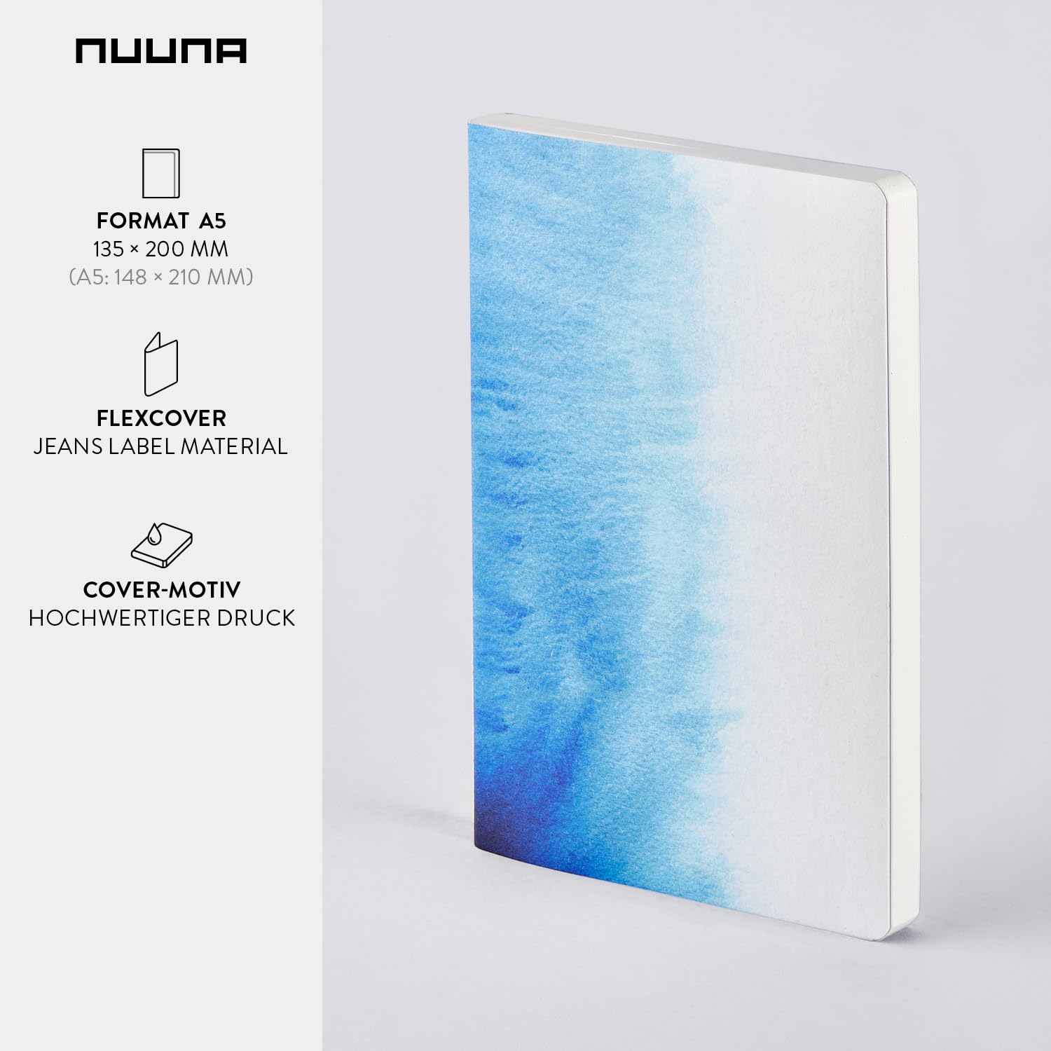 Nuuna Notizbuch A5 | Flow M - Blue Lake | 3,5 mm Punktraster | 176 Seiten | 120 g Premium-Papier | veganes Einbandmaterial | nachhaltig produziert in Deutschland