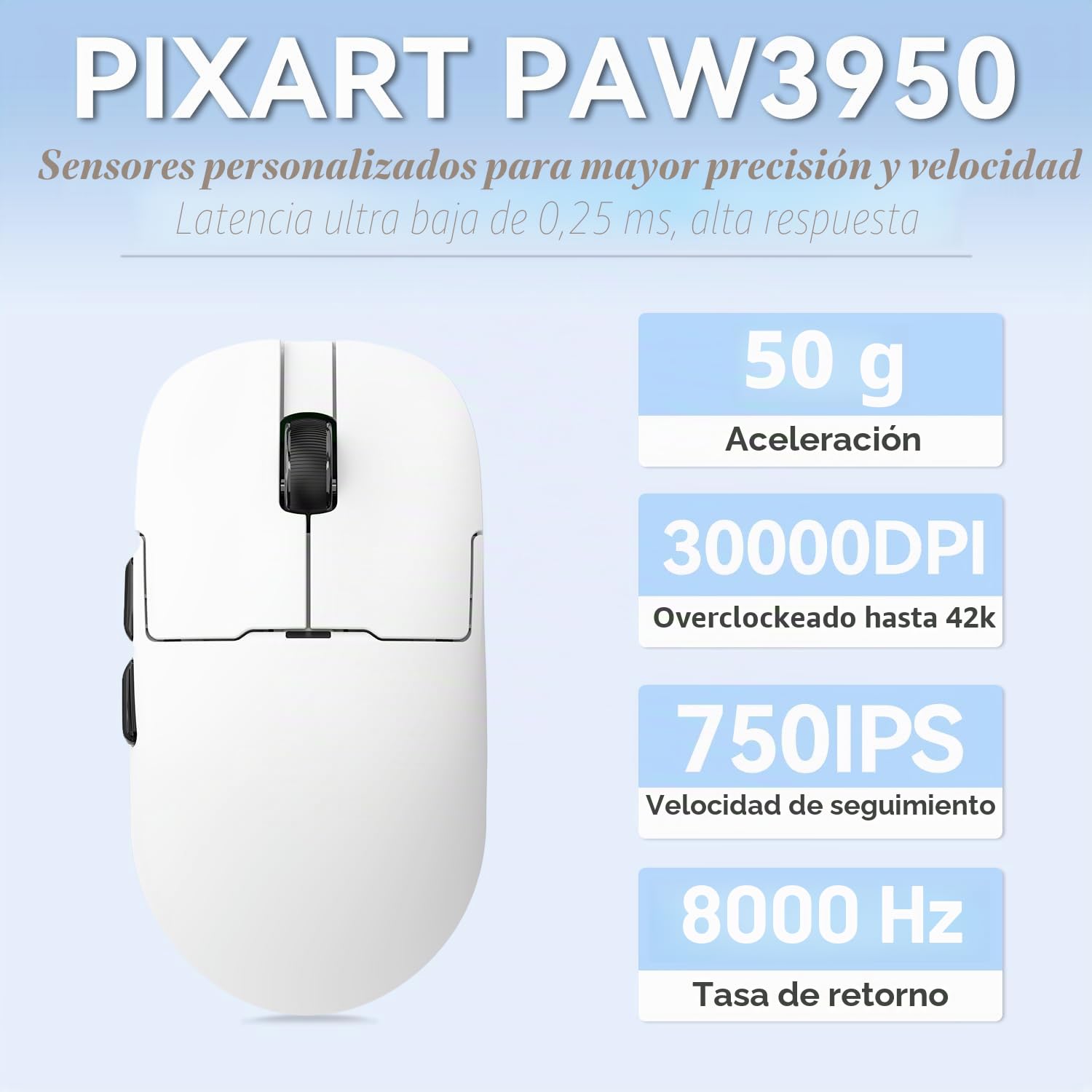 AJAZZ AJ159 Apex Wireless Gaming Mouse with RGB Magnetic Charging Base, Lightweight 56 gram Design, 2.4G/USB-C/BT, 400 mAh Battery, 42K dpi, 8000Hz Response Rate, Compatible with PC and Mac, White