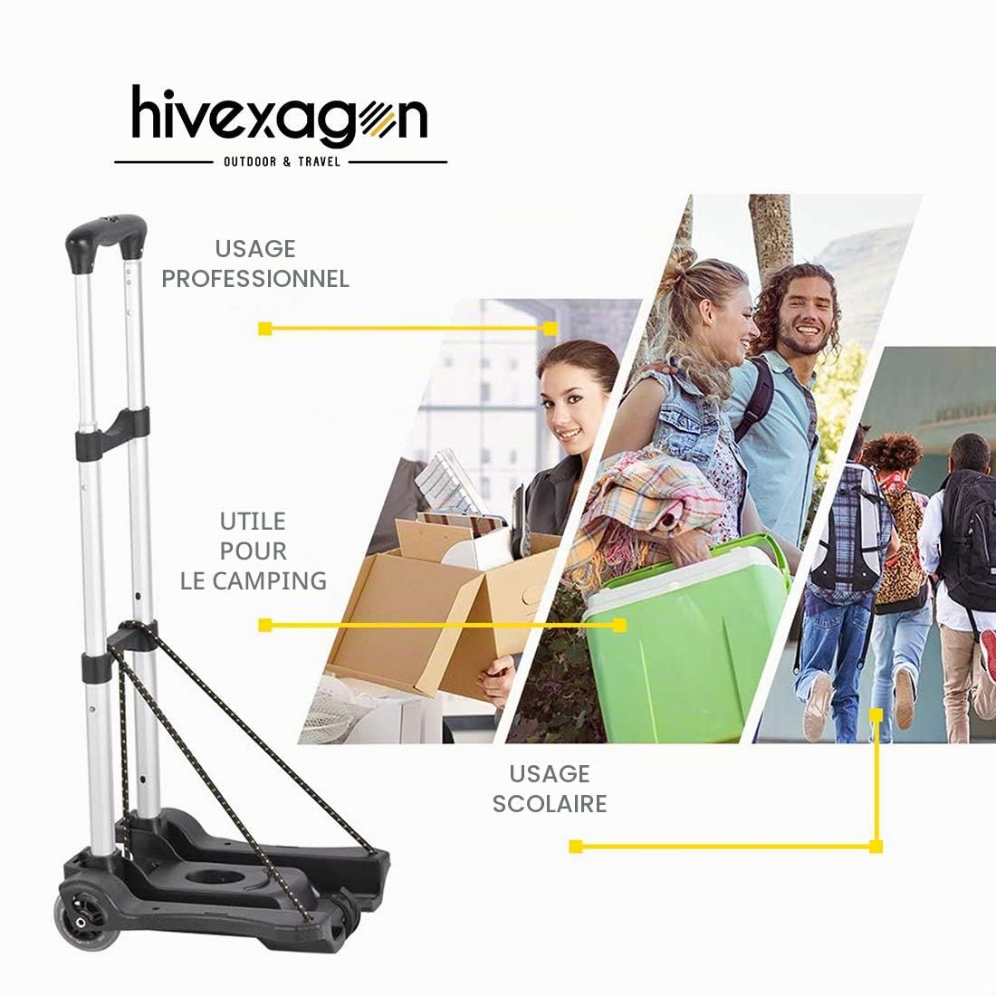 Hivexagon Diable Pliant Chariot de Voyage, capacité de Charge de 40kg / 88lbs, Compact et léger en Alliage d'aluminium pour Les Bagages, Shopping, Voyage, déménagement et Bureau HG405