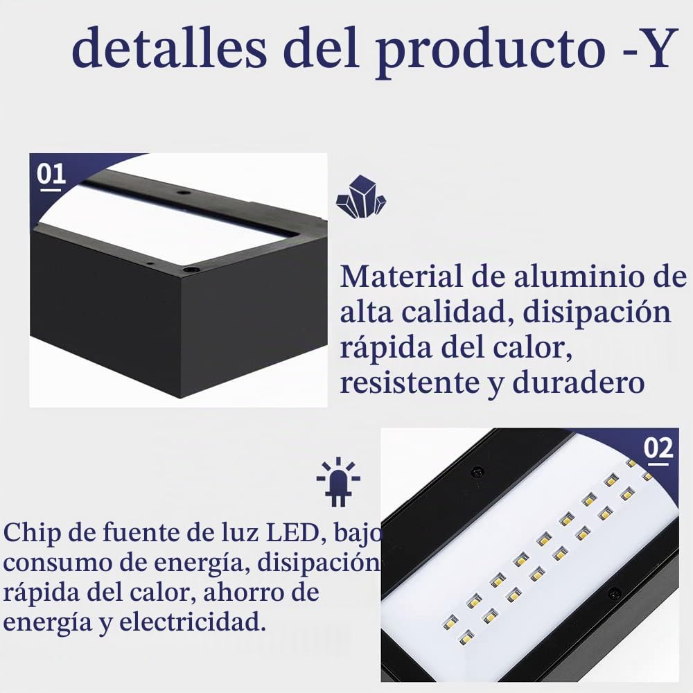 Luces de pared solares hacia arriba y hacia abajo Luz de porche exterior negro mate Aplique de pared impermeable IP65 con luces LED blancas cálidas para jardín, patio, garaje, puerta principal