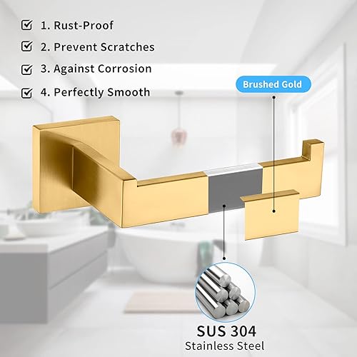 Miniatura 9 de Durafe Juego de toallas de baño de oro cepillado, juego de 5 piezas de toallas de 23.6 pulgadas, accesorios de baño modernos para montaje en pared,