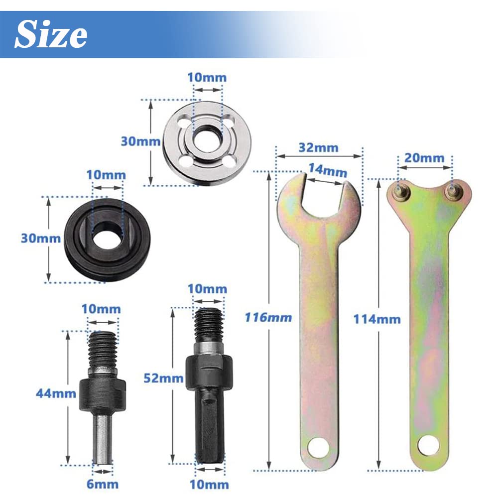 Condition photo showing New/Like New for drill angle grinder adapter, 6mm &10mm arbor mandrel adaptor with 2 spanner wrench and 3 set flange nut parts set, electric drill conversion angle grinder connecting rod kit