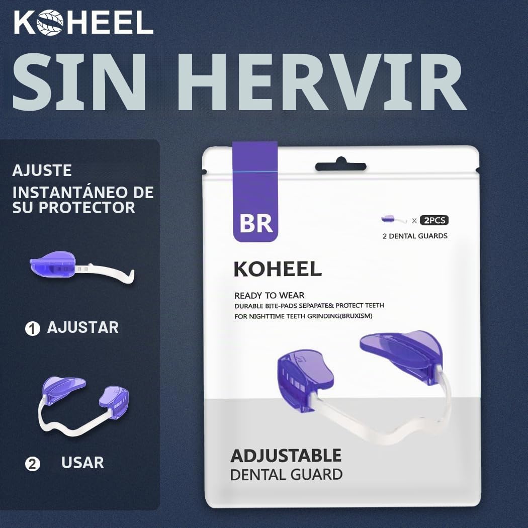 KOHEEL Férula de Descarga Ajustable sin Hervir para Bruxismo y Rechinar de Dientes, Férula Nocturna Cómoda para Alivio del Bruxismo, TMJ y Mejora del Sueño (Paquete de 2 Unidades)