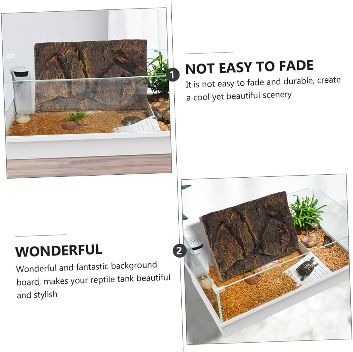 2pcs Reptile Tank Background Board PU Material Lightweight Decorative Aquarium Backdrop for Turtle Lizard and Terrarium Use Natural Rock Effect