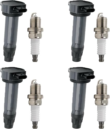 yeedaky Paquete de 4 bobinas de encendido UF557 + 4 bujías de iridio ZFR5FGP para Dodge Journey Caliber y Jeep Compass Patriot L4 2L 2.4L Bobina de
