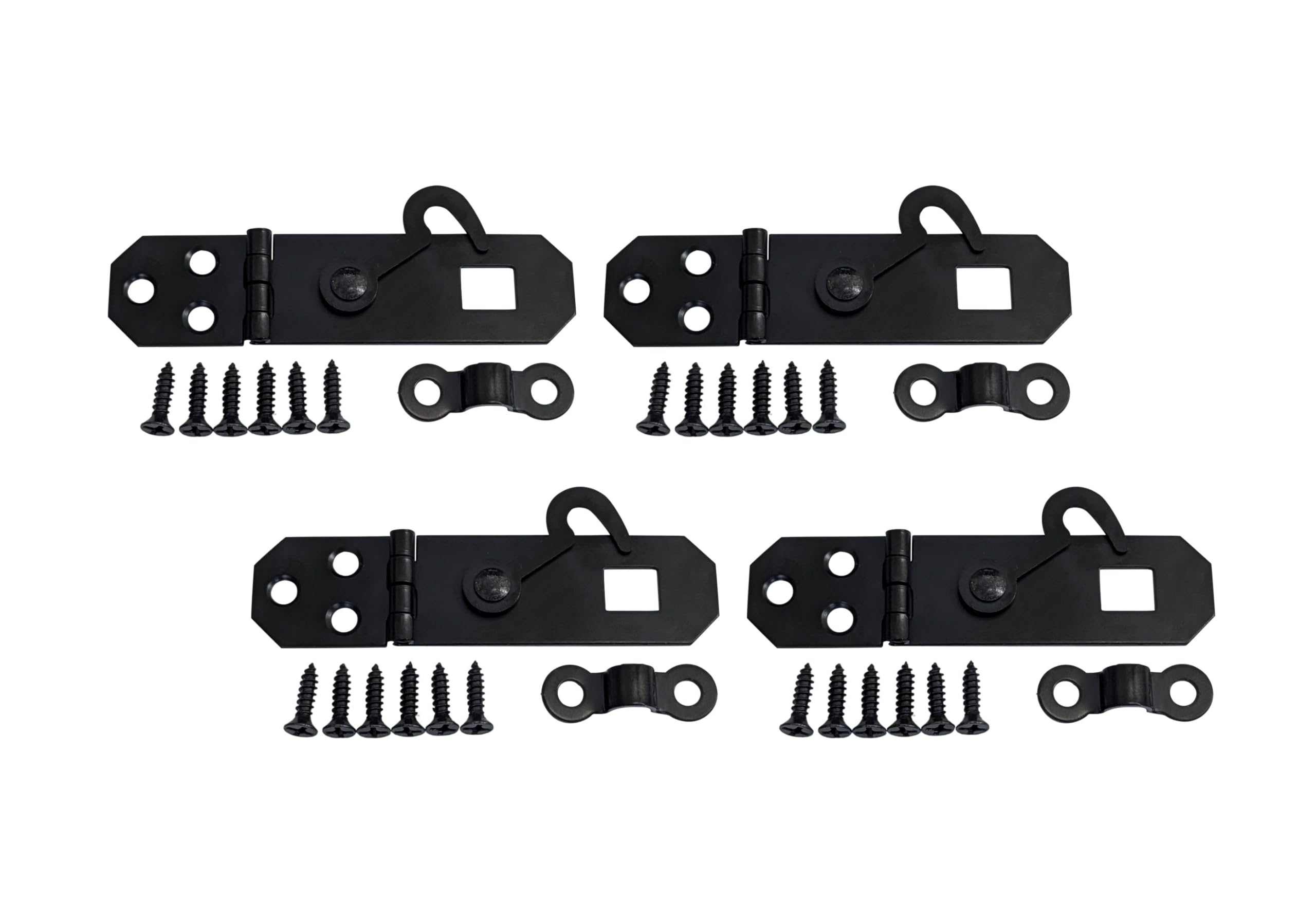 QCAA Decorative Mini Hasp with Hook Latch, 2-1/8" x 3/4", for Small Box, Black, Made in Taiwan, 4 Pack