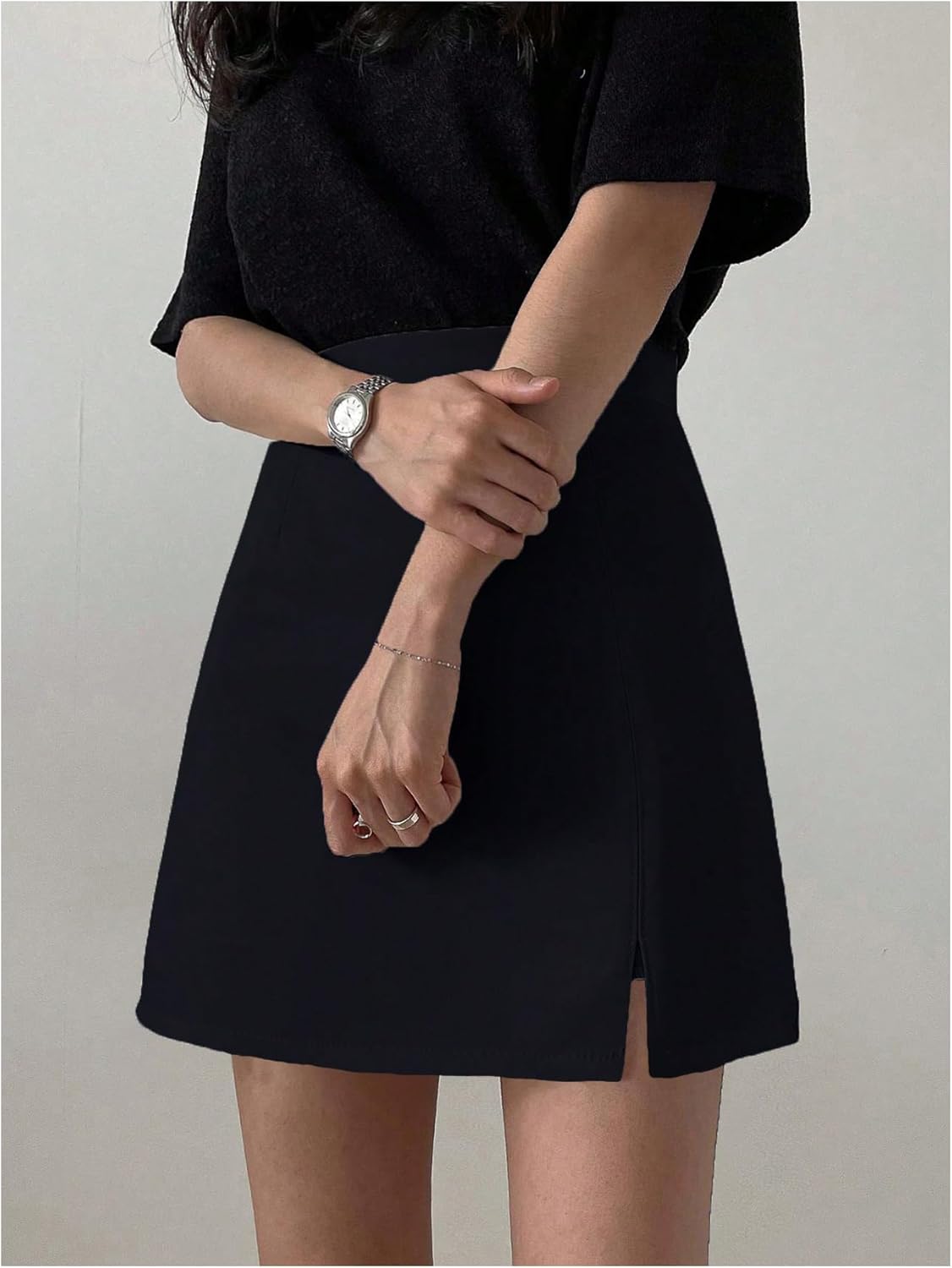 WDIRARA Women's High Waisted Split Hem Mini Skirt Work Office A Line Short Skirts - Image 2