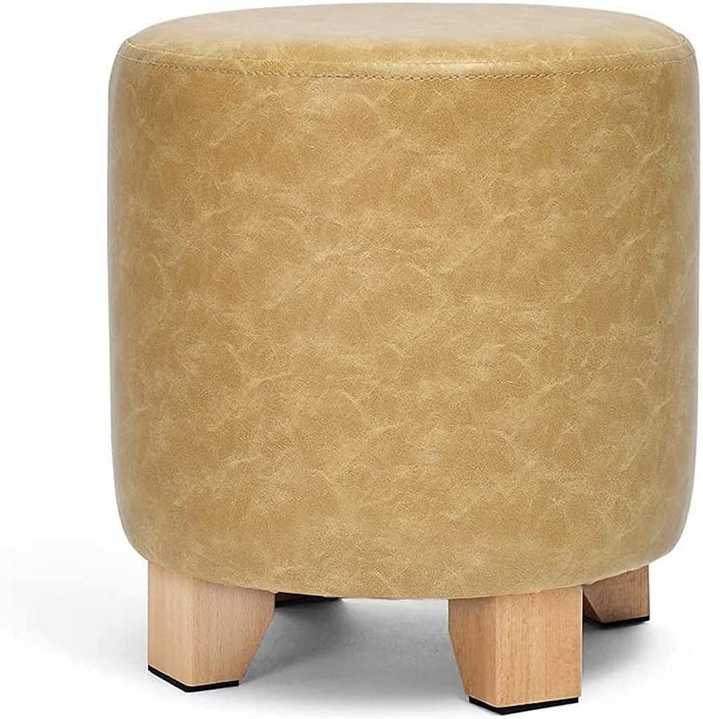 Repose-pieds salon beige petit pouf rond rembourré tabouret canapé