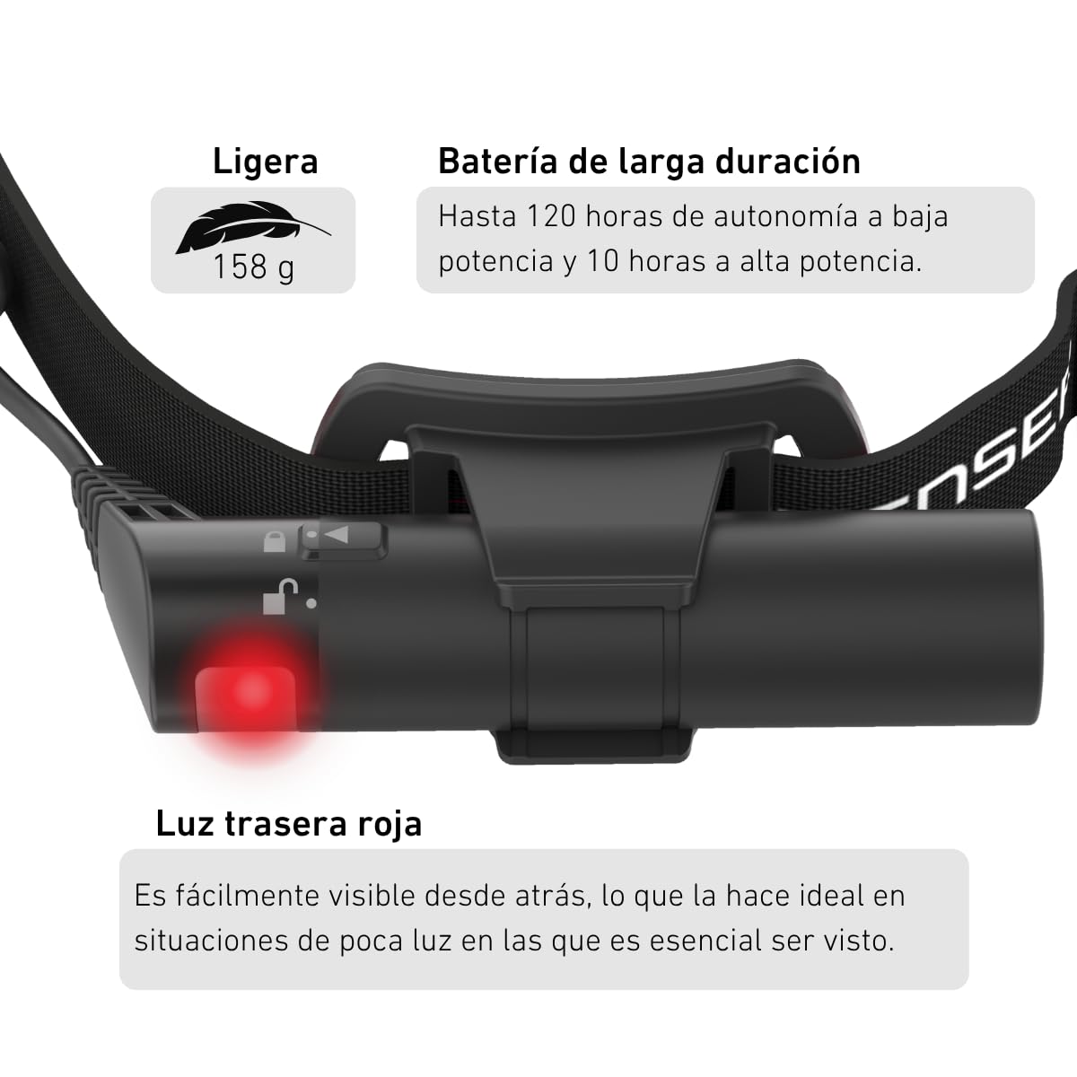 Ledlenser MH10 SE Rechargeable LED Head Torch, 600lm, 150m Beam Distance | Enfoque ajustable, 120h de autonomía, luz roja trasera, IP54, 158g, filtros de color y funda para cinturón, pesca, senderismo
