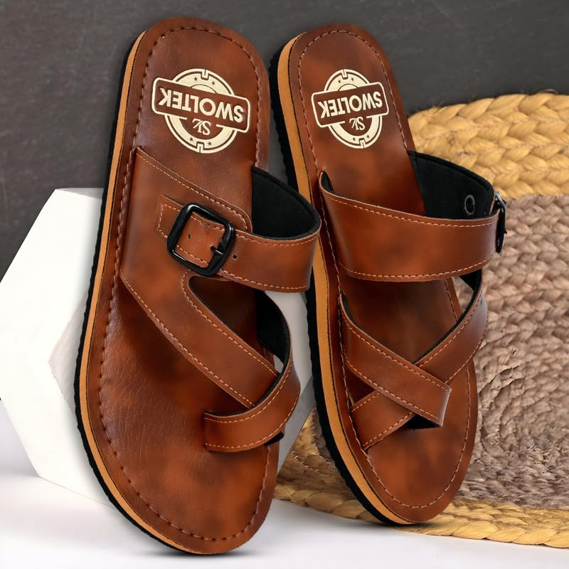 Image of Stylish Flip Flops and Slippers for Men | Comfortable & Lightweight Rubber Chappals Anti-Skid, Durable, Casual Footwear for Home & Outdoor Use (ALL-SWOLTEK-SL-25-02-SL-25-02 PT)