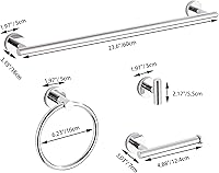 Vista 7 de Chrome Bathroom Hardware Set 5 Piece with Towel Racks for Bathroom, SUS304 Stainless Steel Bath Towel Bar Set, 24 Inch Wall Mounted Accessories Kit