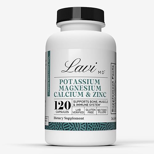 Lavi MD Suplemento de potasio, magnesio, zinc y calcio, apoyo premium para la salud ósea y muscular, promueve una absorción óptima de calcio,