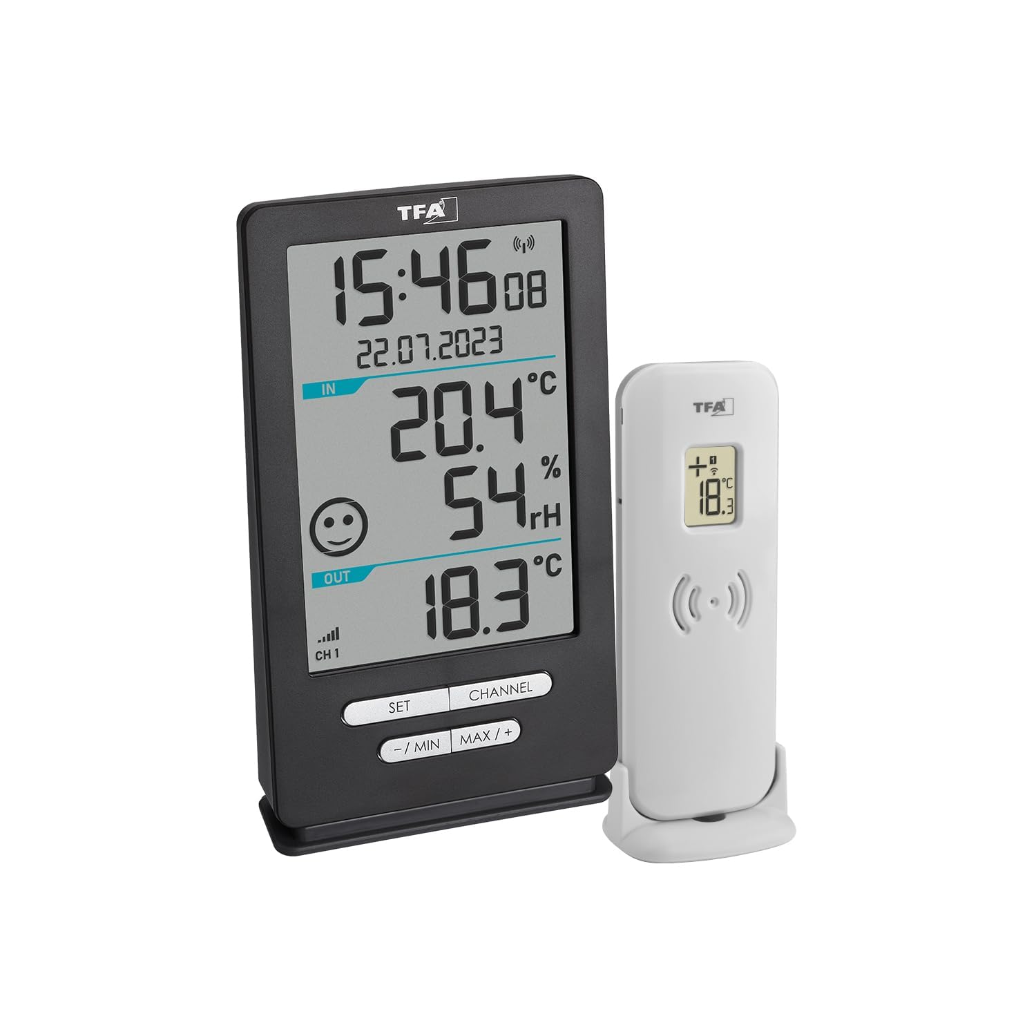 TFA Dostmann XENA HOME 30.3074.10 Thermomètre sans fil pour extérieur et intérieur, surveillance du climat ambiant, avec capteur extérieur, valeurs max.-min, température, humidité (anthracite avec