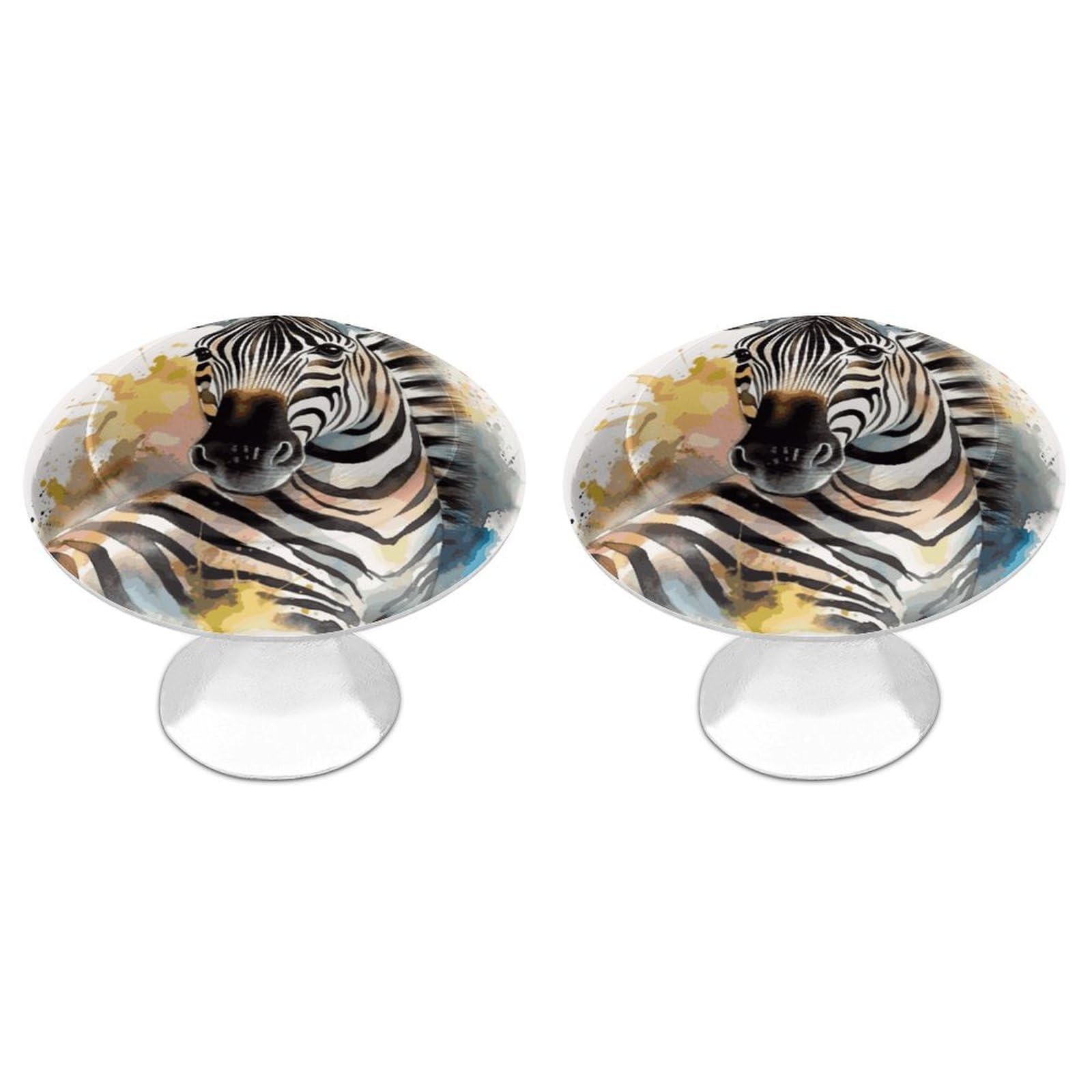 FekiLoot Cute Zebra Watercolor Cabinet Knob Kitchen Drawer Knob Stainless Steel Round Drawer Pulls Modern Cabinet Hardware Vintage Dresser Drawer for Kitchen Bathroom Closet Dresser Cabinets