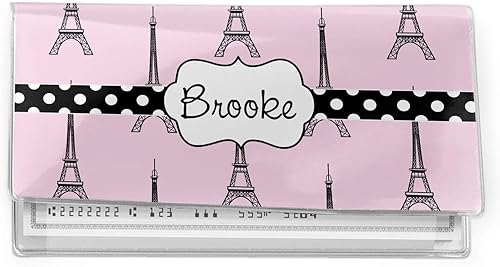 YouCustomizeIt Funda de vinilo personalizada para chequera de la Torre Eiffel, Rosado, Moderno