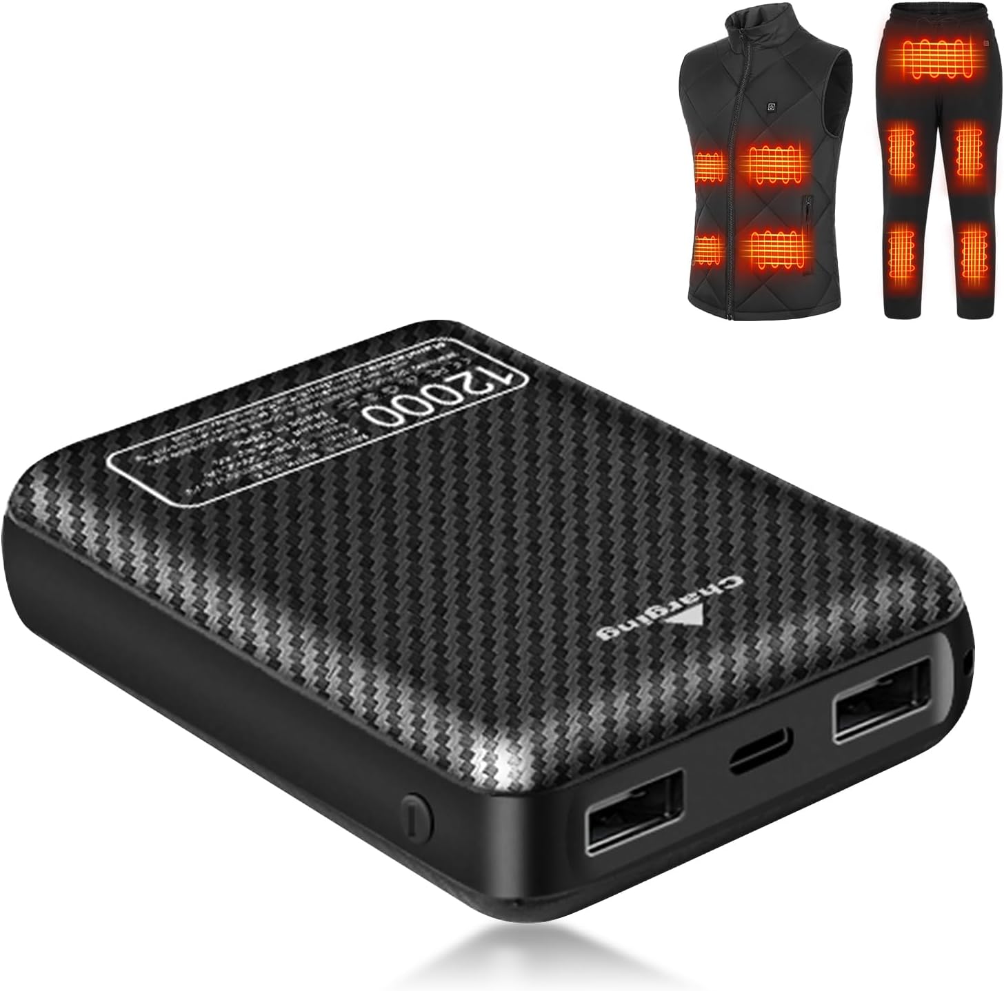 FERNIDA 12000mAh Power Bank Portable Charger USB 5V 3A Battery Pack for Heated Vest & Heated Pants & Smartphone & Heating Pad