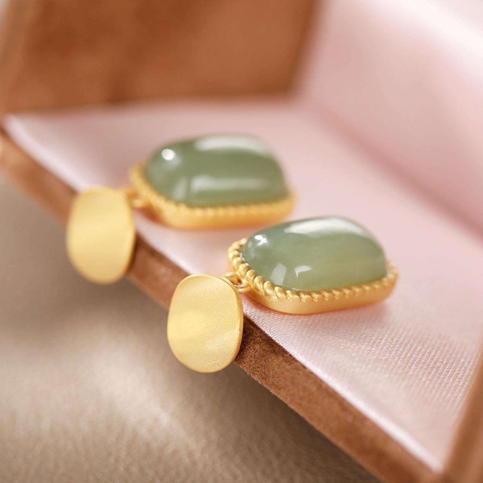 LOKILOKI Pendientes De Botón De Jade Cian Natural De Plata De Ley 925 para Mujer, Joyería Vintage Hecha A Mano De Estilo Chino para Mujer