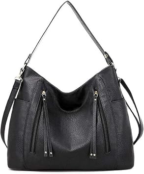Women Tote Bag Handbags PU Leather Fashion Hobo Shoulder Bags with Adjustable Shoulder Strap Black