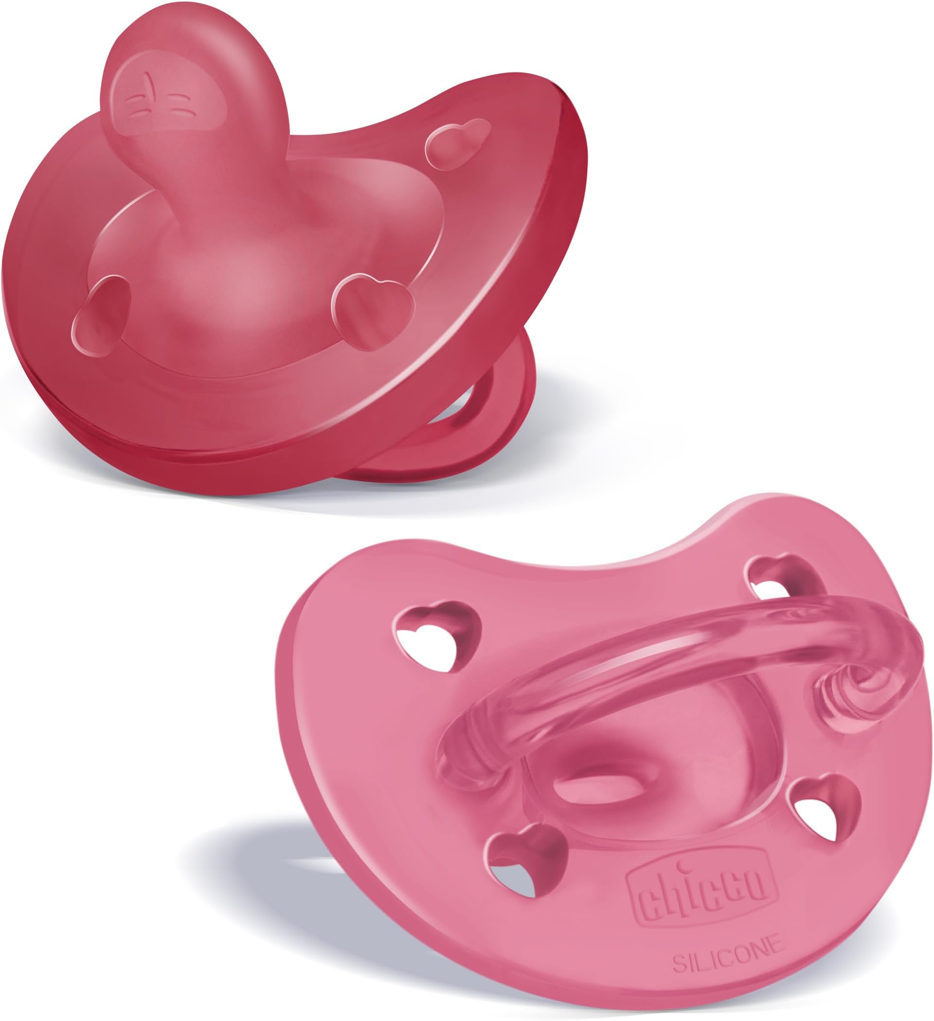 Chicco PhysioForma 100% Soft Silicone One Piece Pacifier for Babies 16-24 Months | BPA & Latex Free | Reusable Case | Dark Pink, 2pk