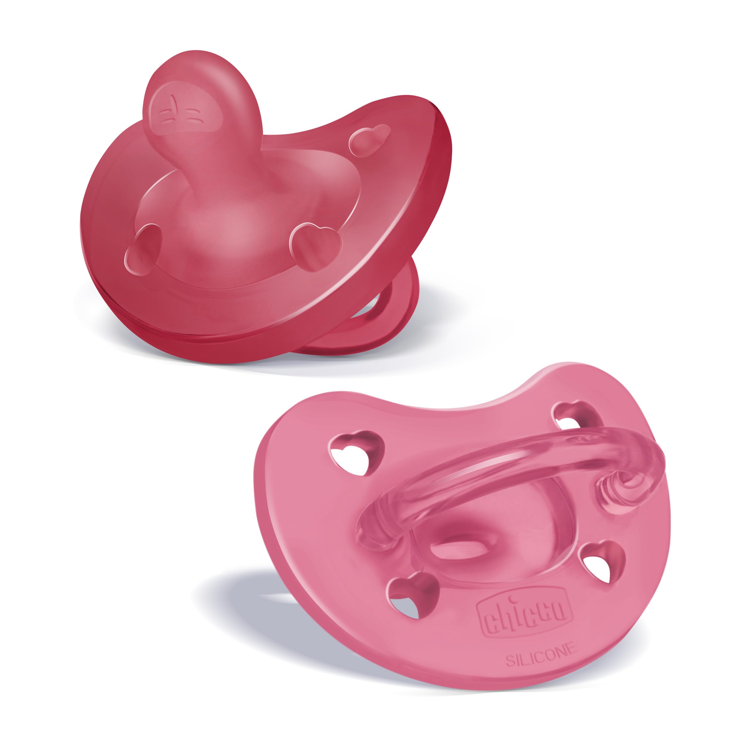 Chicco PhysioForma 100% Soft Silicone One Piece Pacifier for Babies 16-24 Months | BPA & Latex Free | Reusable Case | Dark Pink, 2pk
