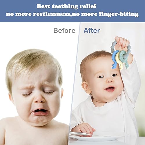 Miniatura 5 de YAPROMO Llaves de dentición para bebés de 6 a 12 meses, juguetes masticables para bebés y niños pequeños, lindas llaves de mordedor para bebé,
