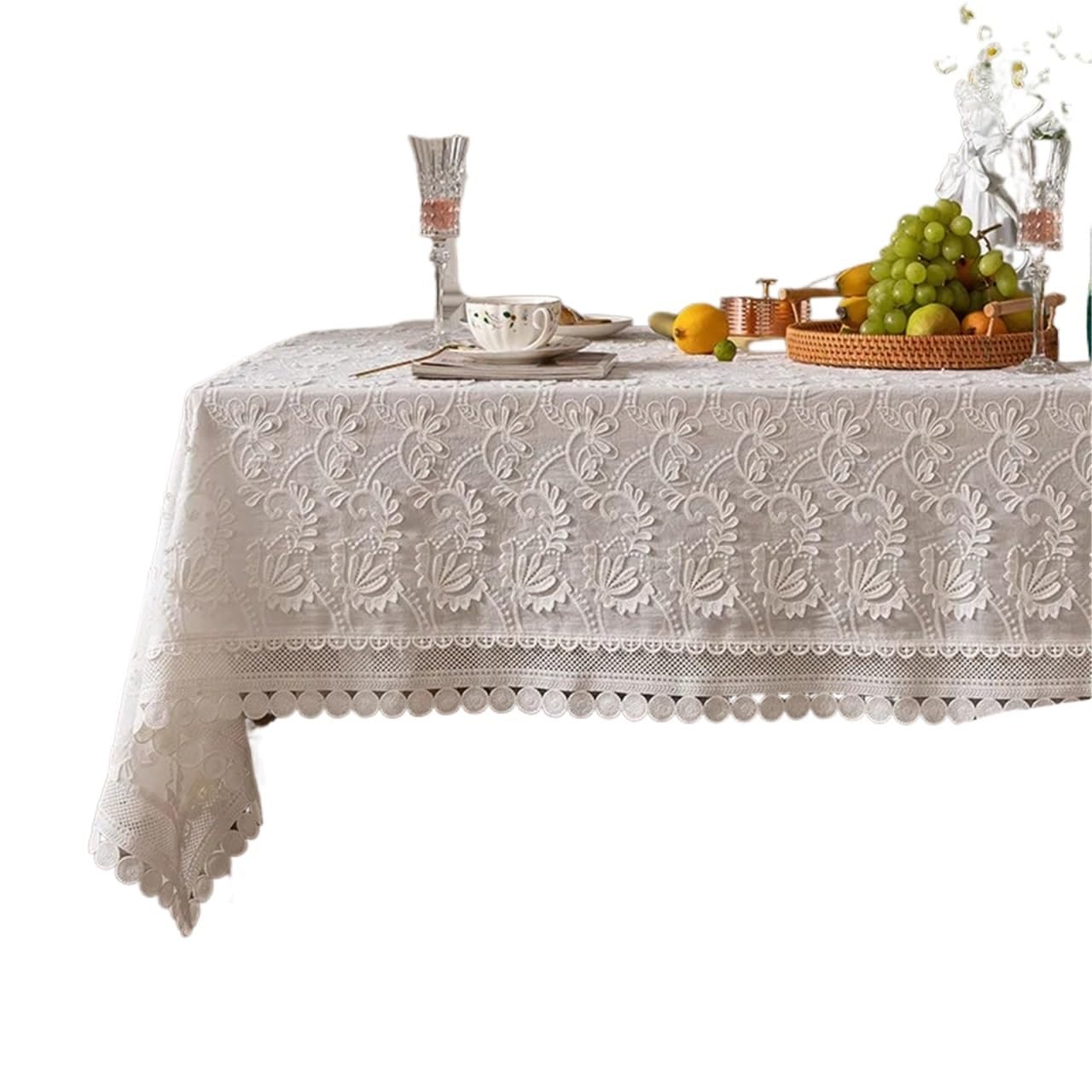 NJIEzhao Embroidered Lace Tablecloth Lace Tablecloth for Living Room Bedroom Cover Table Party Cloth White Embroider Decoration(Tablecloth A,100x150cm)