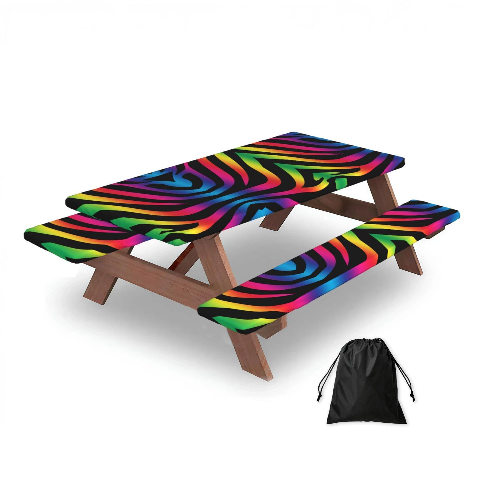 ESNAIUVCD Zebra Print Print Picnic Table Cover With Bench Covers,Camping Essentials,Fitted Tablecloth Cover With Elastic Edge, For Indoor & Outdoor 3 Pcs