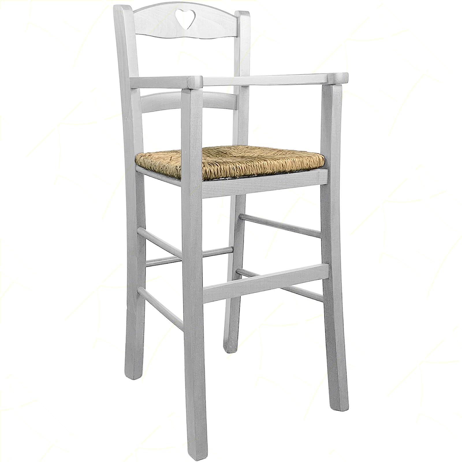 Seggiolone Bimbo In Legno Bianco Con Seduta In Paglia Artigianale Made In Italy