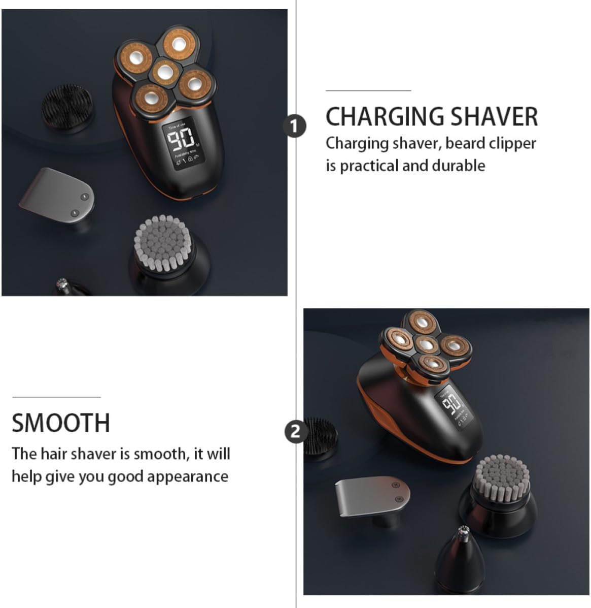 Baluue Rechargeable 5-Head Electric Beard Shaver with LCD Display, Comfortable Handle and Easy to Wash Abs Body, Suitable for Men Grooming and Daily Shaving