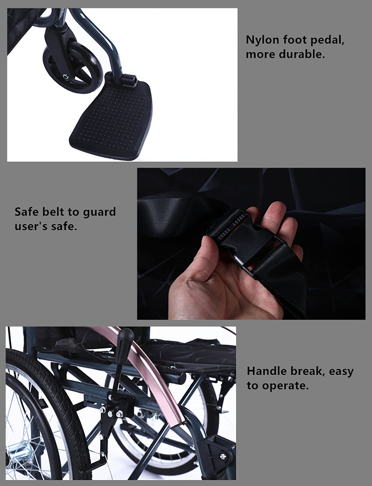 Silla de Ruedas Manual Ultraligera ergonómica, Silla de Ruedas Manual Plegable de Aluminio para discapacitados