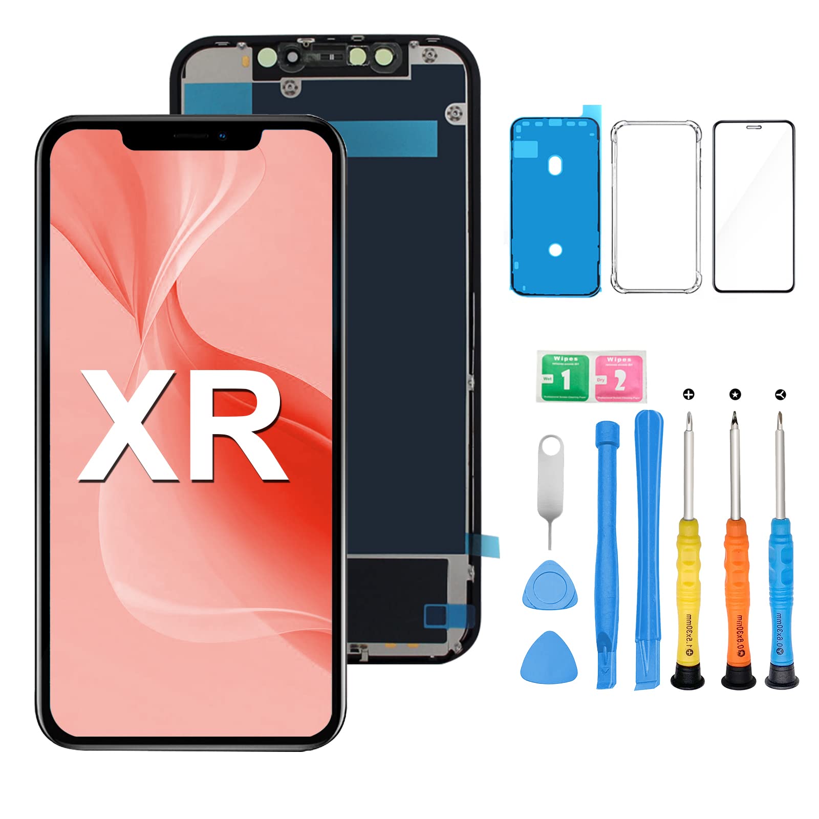 for iPhone XR Screen Replacement kit, 6.1" LCD Display 3D Touch Digitizer Assembly with Repair Tools and Frame Adhesive (Model A2105/A1984/A2108/A2106/A2107) Black