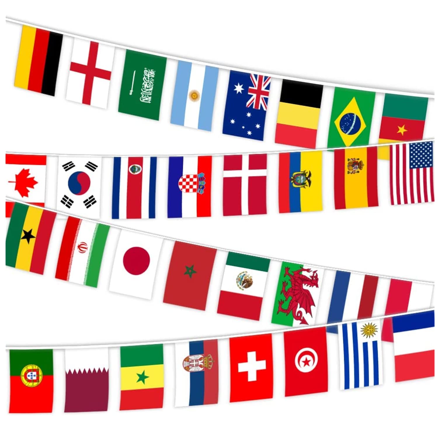 Countries String Flag, International Bunting Pennant Banner, Decoration for Grand Opening, Sports Bar, Party Events - 33 Feet- 32 Flags