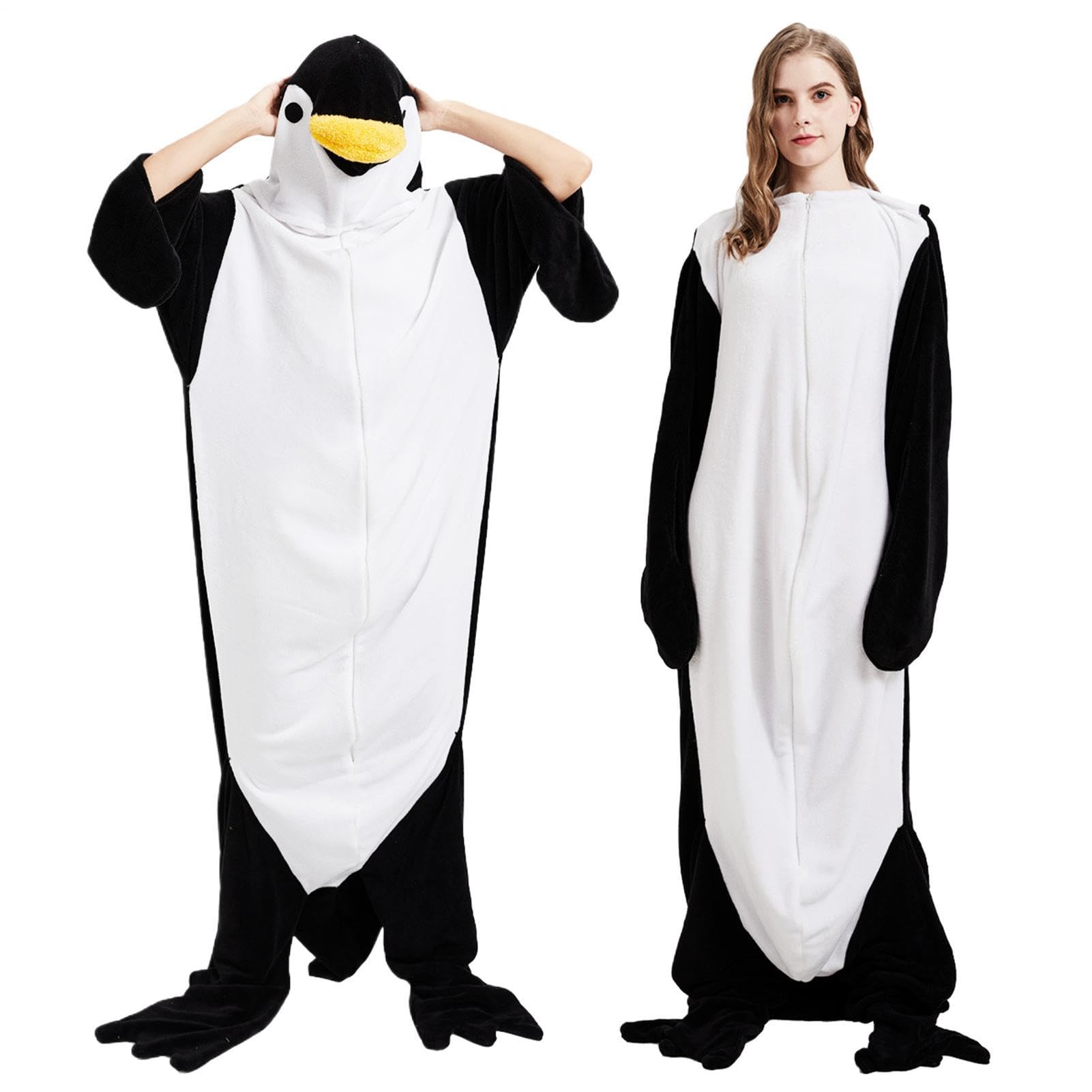 Mono de pingüino para adultos, disfraz de pingüino suave de una sola pieza