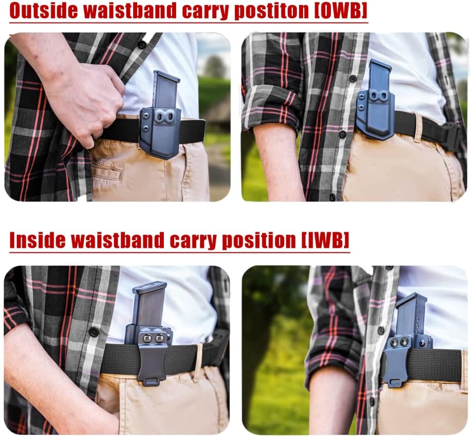 2 Pack Universal Mag Carrier IWB/OWB Magazine Holster Fits: 9mm/.40 Double/Single Stack|.45ACP Double/Single Stack,for Right & Left Hand Ambidextrous Concealed Carry - Image 7