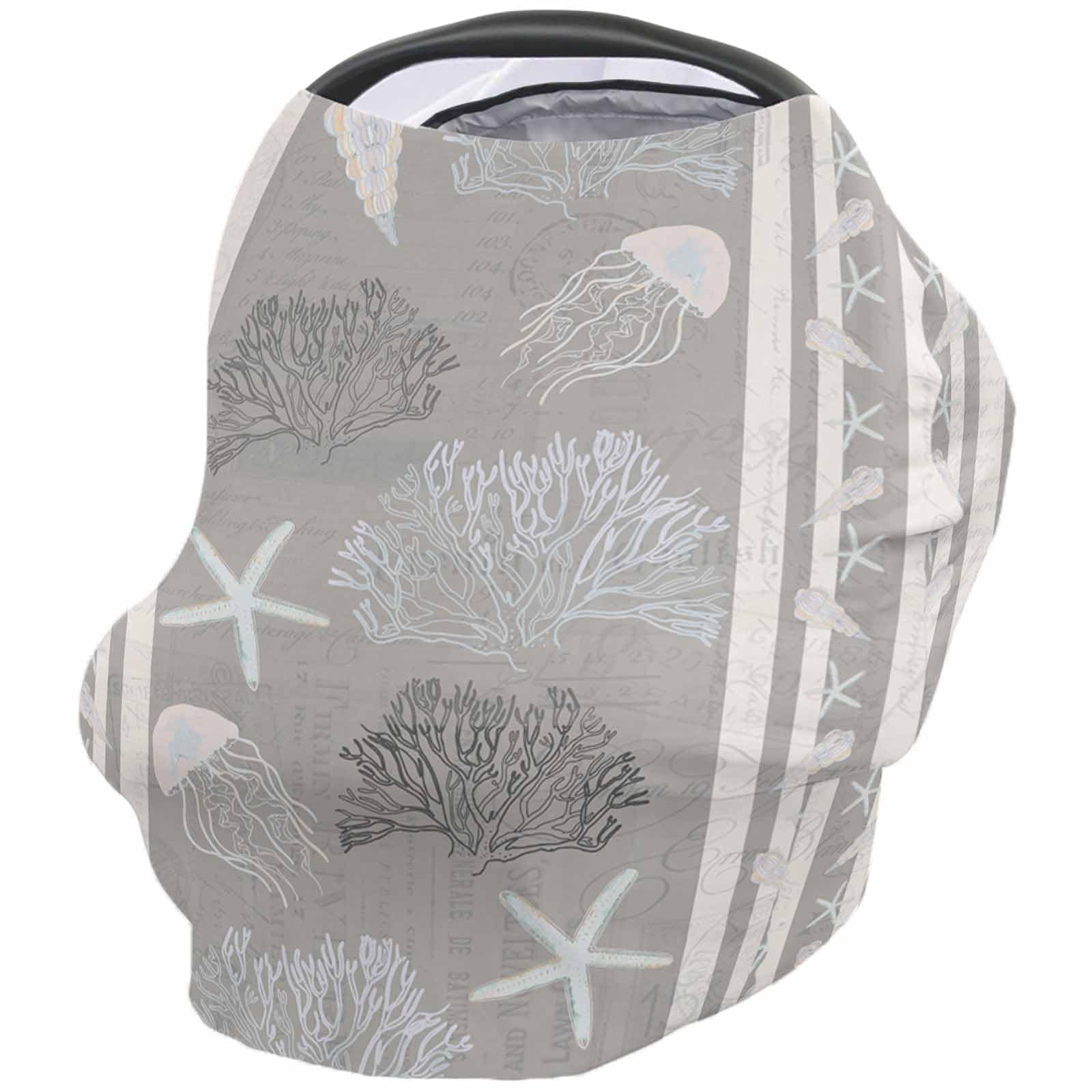 Nursing Cover for Breastfeeding Scarf, Marine Life Coral Conch Beige Baby Car Covers Super Soft Multi Use for Canopy Shopping Cart Cover Blanket Stroller Cover