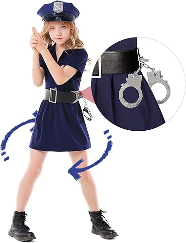 Miniatura 3 de Disfraz de oficial de policía para niñas, disfraces de Halloween, uniforme de policía, juego de rol con insignia, esposas, sombrero, juguetes