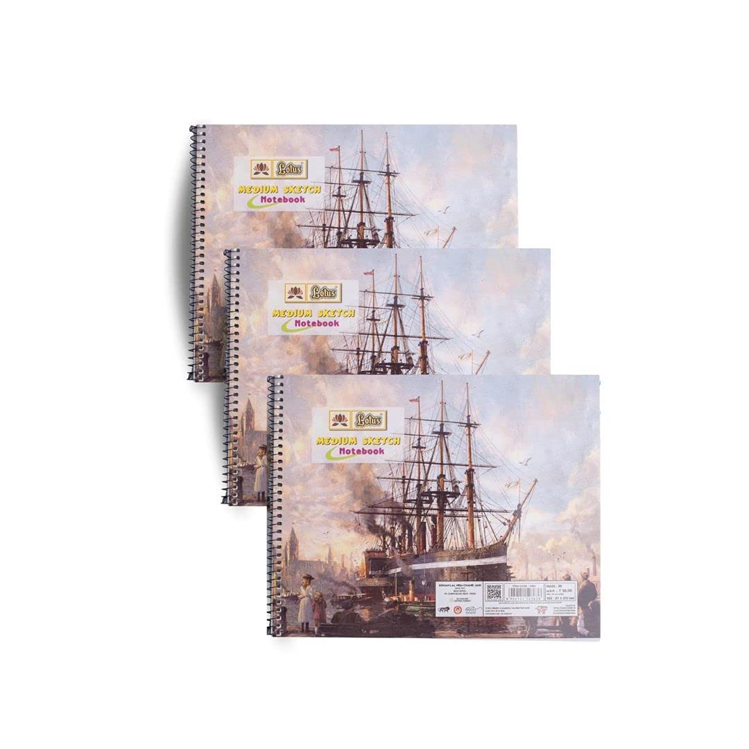 Lotus Medium Sketch Notebook Drawing book drawing pad Art book sketch pad watercolor sketchbook for Drawing & Sketching for artists 30 Pages 115 GSM Spiral Bound watercolor book (Set of 3)