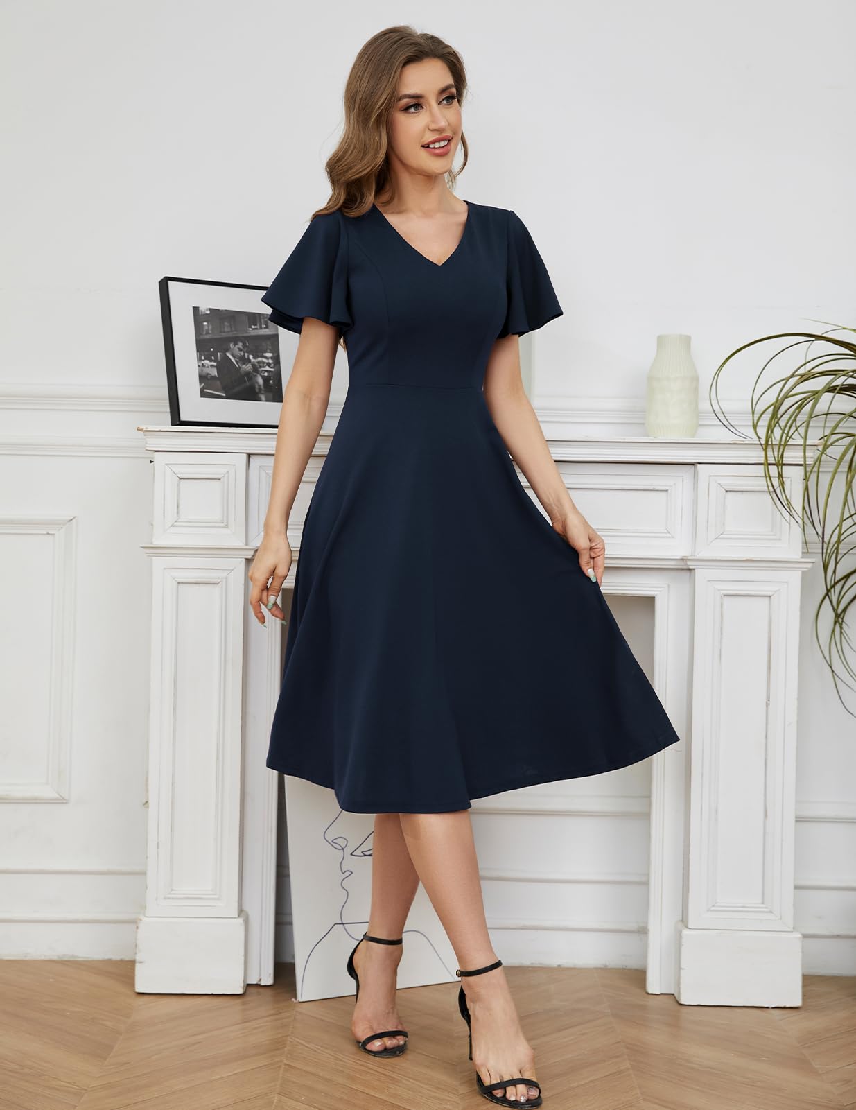 Bridesmay Hochzeitskleider 2025, kurzärmelig, bescheidene A-Linie, Midi-Kirche, Teeparty-Kleid