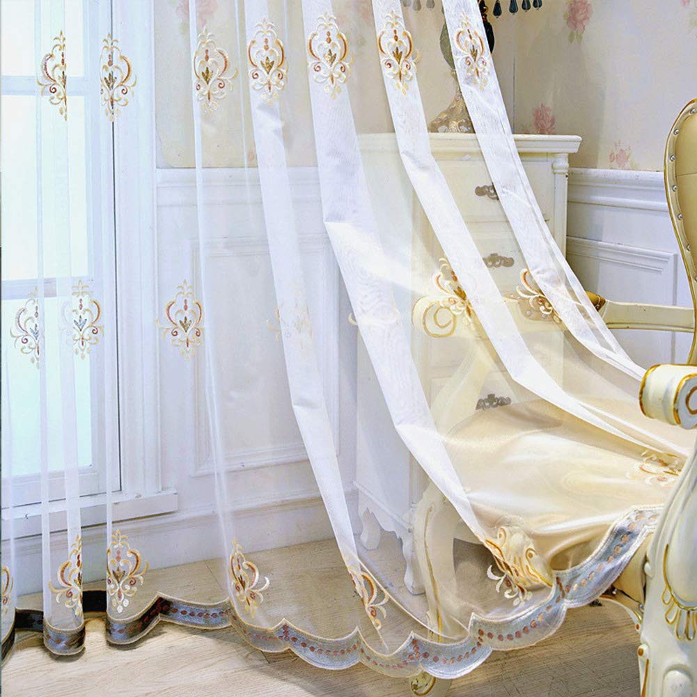 Voilage blanc brodé demi-transparent à oeillets pour fenêtre de chambre de fille W250xH260cm