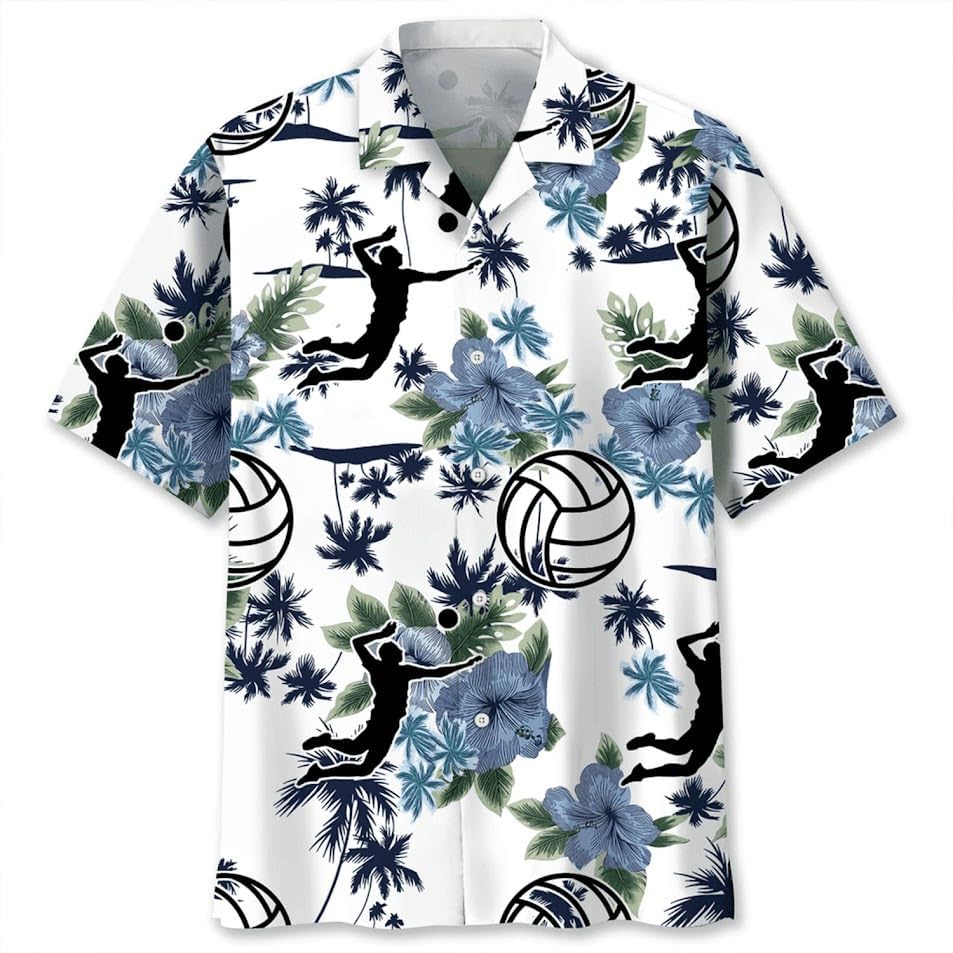 Volleyball Hawaiian Shirts for Men, Mens Volleyball Shirt Summer Short Sleeves Aloha Beach Clothing