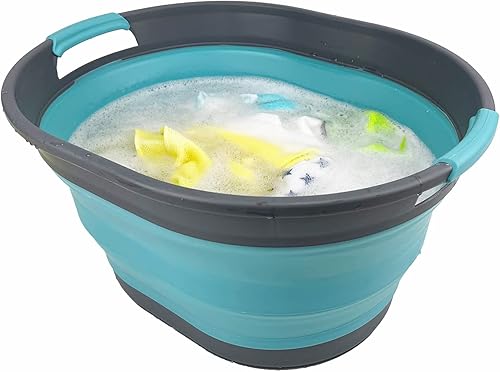 Miniatura 5 de SAMMART Juego de 2 cestas plegables de plástico para la ropa sucia de 23 litros (6 galones), tina ovalada, contenedor de almacenamiento plegable,