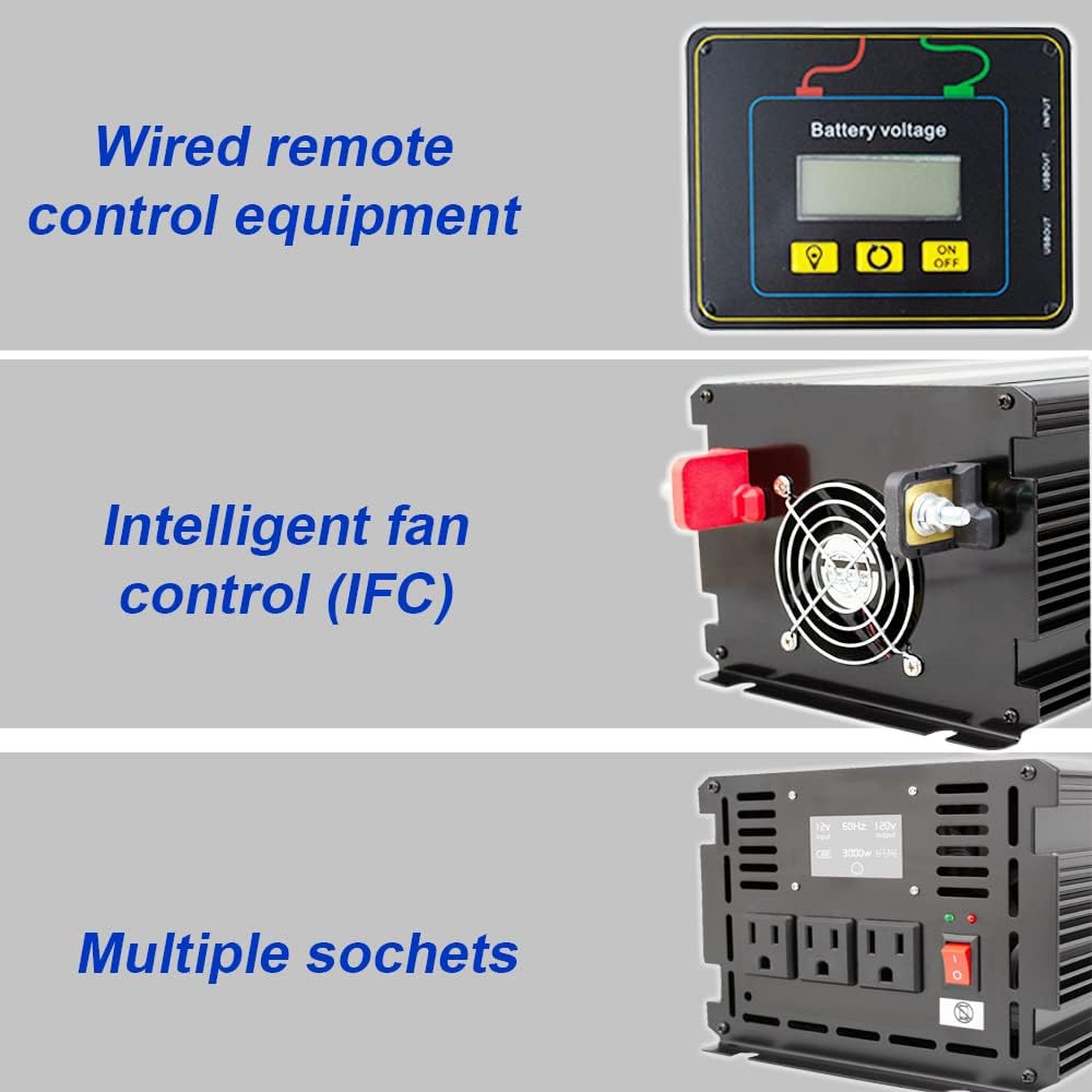 3000W 6000W Power Inverter DC 12V to AC 110V 120V with LCD Display and Wired Remote Control for Home, Off-Grid Solar Power Inverter,RV, Truck, : Automotive